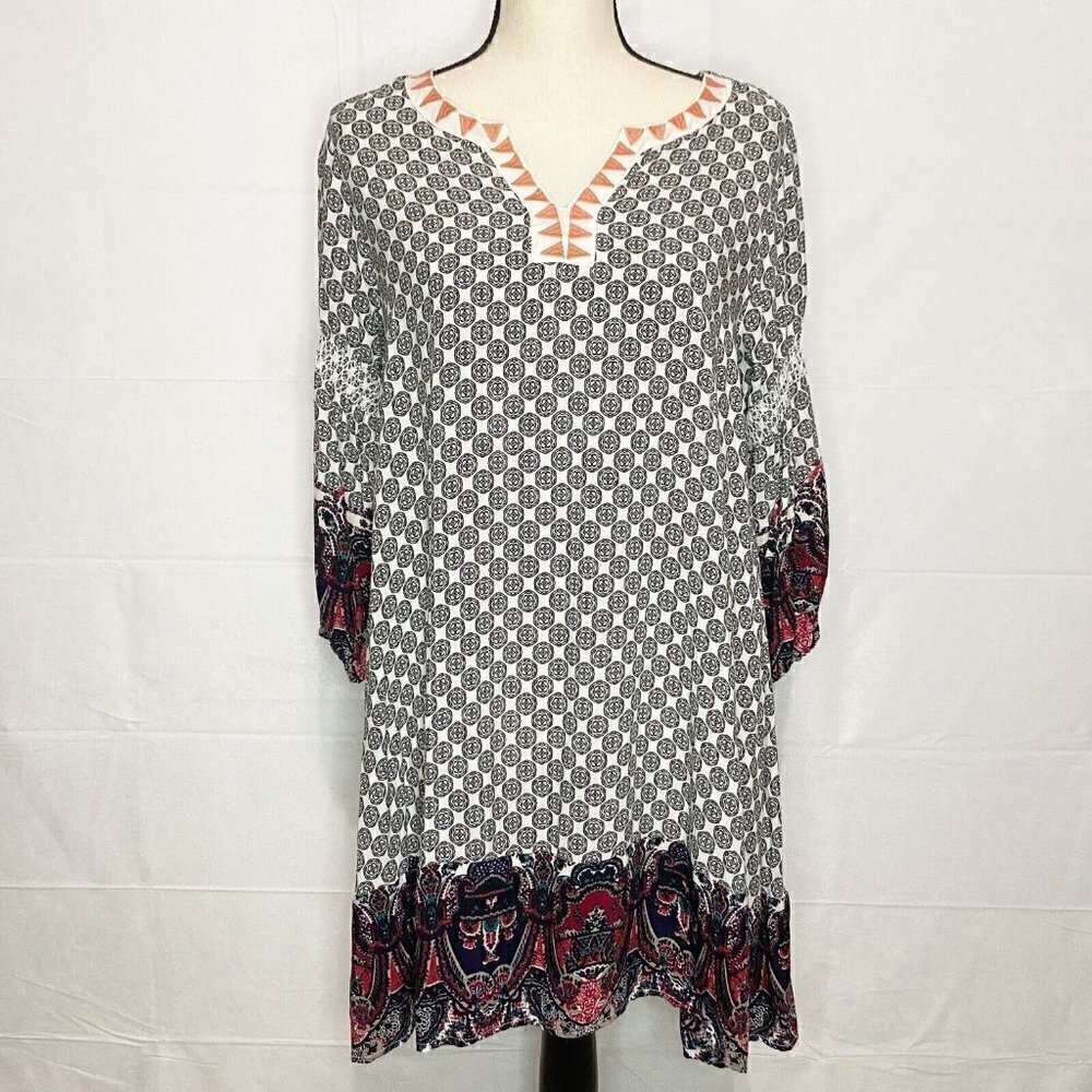 Umgee Dress Size Small Ivory Floral Embroidered Romantic Boho Flounce Lace Trim